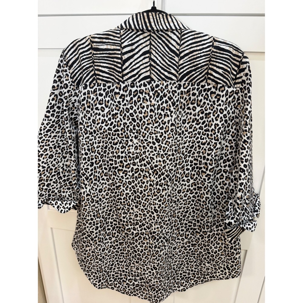 Chicos No Iron Mixed Animal Print Shirt Leopard Zebra 3/4 Sleeve Size 3 XL - Picture 2 of 7